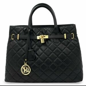 Badgley Mischka Black Diamond Quilted Satchel Gold Hardware Detail Crossbody
